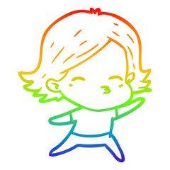 rainbow gradient line drawing cartoon woman