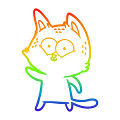 rainbow gradient line drawing cartoon cat waving