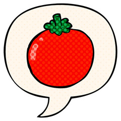 cartoon tomato and speech bubble in comic book style