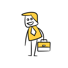doodle stick figure businessman holding briefcase