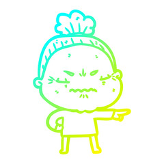 cold gradient line drawing cartoon annoyed old lady