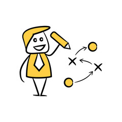 doodle stick figure businessman writing and planing strategy