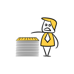 doodle stick figure businessman and pile of work papers