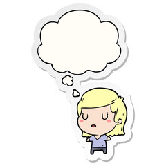 cartoon woman and thought bubble as a printed sticker