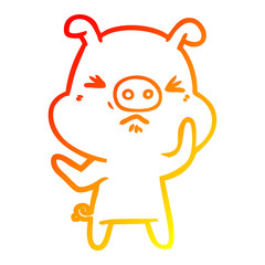 warm gradient line drawing cartoon angry pig
