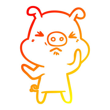 recommend clip art: warm gradient line drawing cartoon angry pig