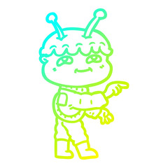 cold gradient line drawing friendly cartoon spaceman pointing