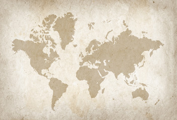 Carte du monde vintage sur vieux papier parchemin