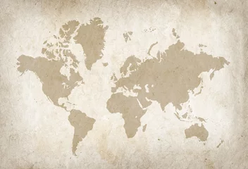 Deurstickers Wereldkaart Vintage wereldkaart op oud perkamentpapier