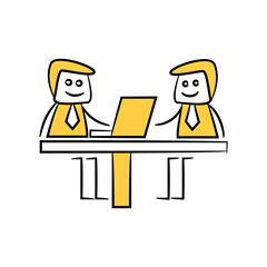 doodle stick figure businessman working on laptop