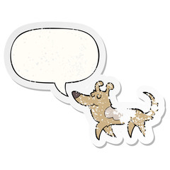 cartoon dog and speech bubble distressed sticker