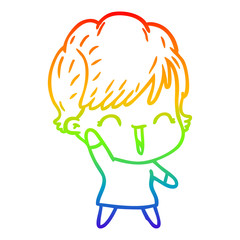 rainbow gradient line drawing cartoon laughing woman