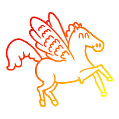 warm gradient line drawing cartoon winged horse