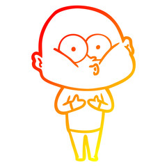 warm gradient line drawing cartoon bald man staring