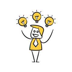 doodle stick figure businessman and idea bulb
