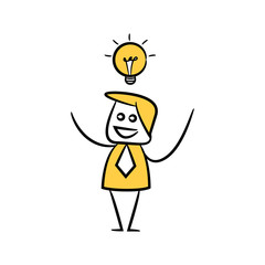 doodle stick figure businessman thinking, idea light bulb