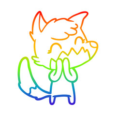 rainbow gradient line drawing happy cartoon fox