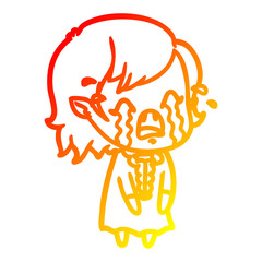warm gradient line drawing cartoon crying vampire girl