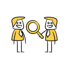 doodle stick figure businessman and magnifier glass for human resource concept