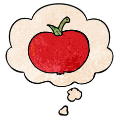 cartoon apple and thought bubble in grunge texture pattern style