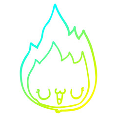 cold gradient line drawing cartoon flame with face