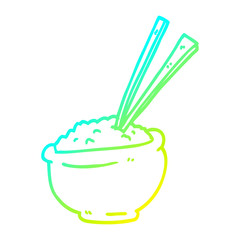 cold gradient line drawing cartoon bowl of rice with chopsticks
