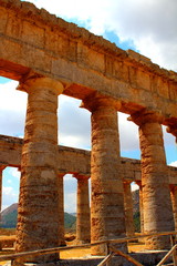 Fototapeta na wymiar Evocative imagine of Classic Doric Greek Temple At Segesta, Sicily
