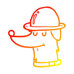 warm gradient line drawing cartoon dog wearing hat