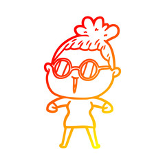 warm gradient line drawing cartoon woman wearing spectacles