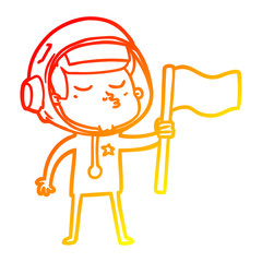 warm gradient line drawing cartoon confident astronaut waving flag