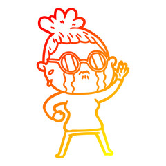 warm gradient line drawing cartoon crying woman wearing spectacles