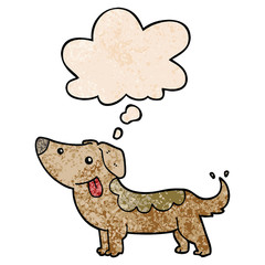 cartoon dog and thought bubble in grunge texture pattern style