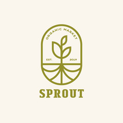 Sprout with Roots modern line, Emblem logo design vector