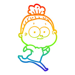 rainbow gradient line drawing cartoon happy old woman