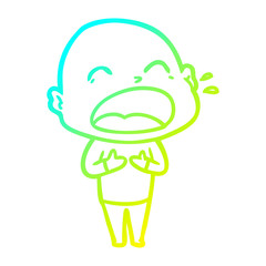 cold gradient line drawing cartoon shouting bald man