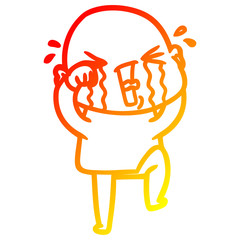warm gradient line drawing cartoon crying bald man