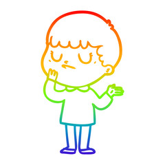 rainbow gradient line drawing cartoon grumpy boy