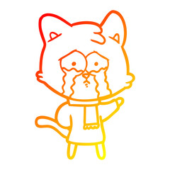 warm gradient line drawing cartoon crying cat