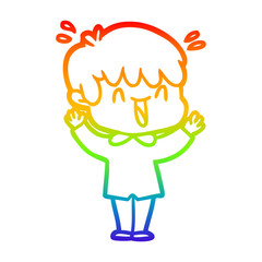 rainbow gradient line drawing cartoon laughing boy