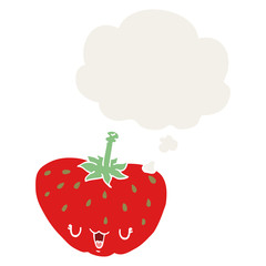 cartoon strawberry and thought bubble in retro style