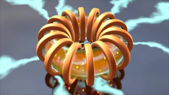 3D animation of installation the TOKAMAK, a fusion reactor at work.