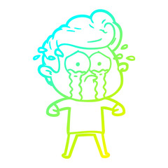 cold gradient line drawing cartoon crying man