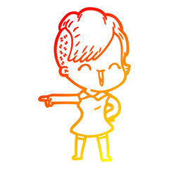 warm gradient line drawing cartoon happy hipster girl