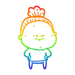 rainbow gradient line drawing cartoon happy old woman