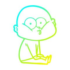 cold gradient line drawing cartoon bald man staring