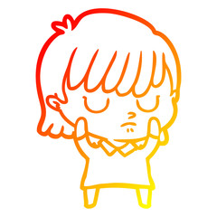 warm gradient line drawing cartoon woman