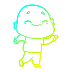 cold gradient line drawing cartoon happy bald man
