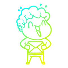 cold gradient line drawing cartoon happy man
