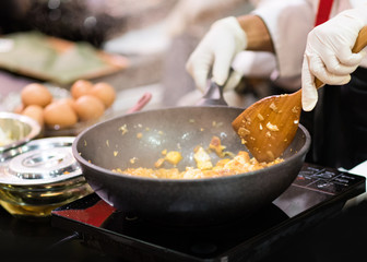 Chef preparing food in the kitchen, chef cooking, Chef decorating dish