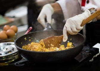 Chef preparing food in the kitchen, chef cooking, Chef decorating dish